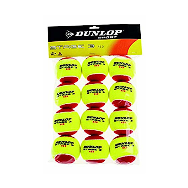 Dunlop mini tennisbal Stage 3 rubber/vilt rood/geel 12 stuks -